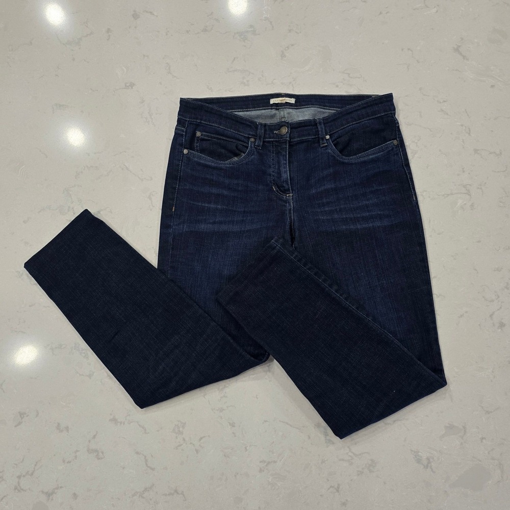 Eileen Fisher Organic Cotton Straight Leg Jeans 8 Dark Wash Quiet Luxury
